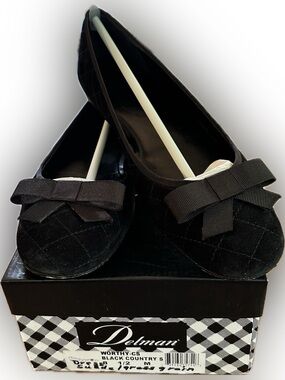 Delman Black Quilted Bow Flats